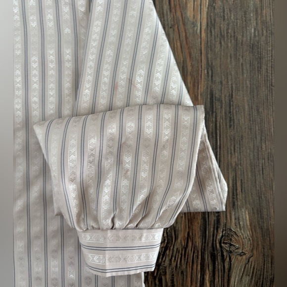 Vtg Lucia Button-Up L/S Shirt Blouse Beige Blue Stripe Geometric No Size Tag - Picture 8 of 8